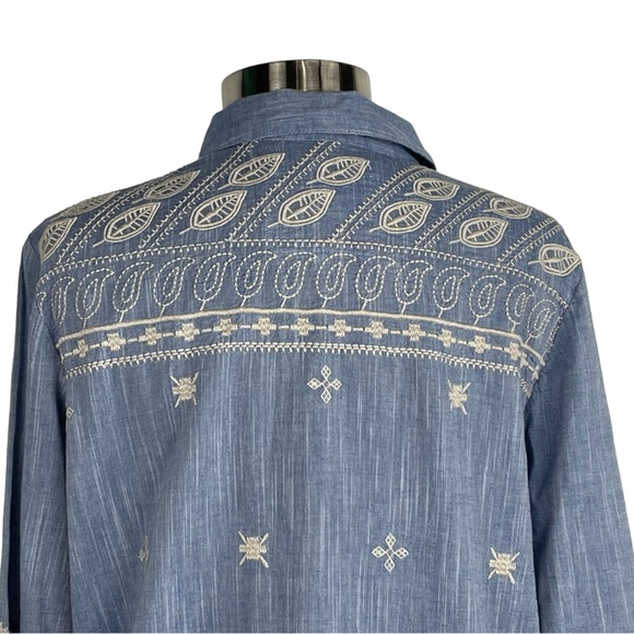 JOHNNY WAS EMBROIDERED COTTON BUTTON DOWN SHIRT - Picture 7 of 15